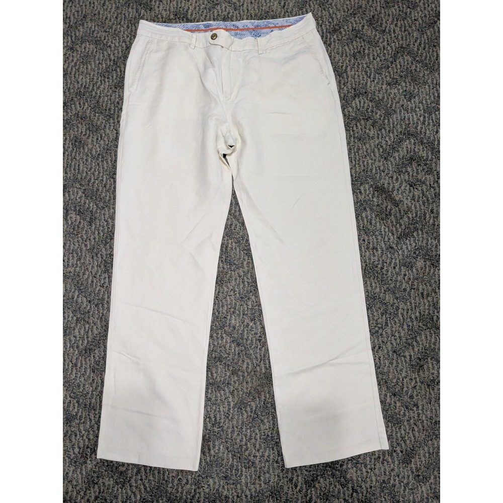 Tommy Bahama Mens 36x34 Silk Linen Blend Pants Off White Straight Leg Chinos